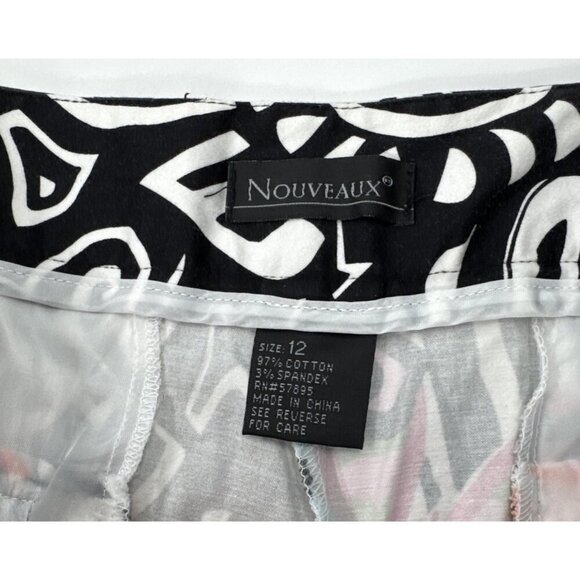 Nouveau Capri Pants Womens 12 Black Stretch Colorful Butterfly Art Geometric 90s - Picture 3 of 10